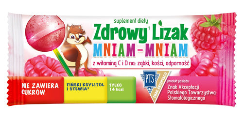 Lizak malinowy kulka z witaminą D i C bezglutenowy 6 g - Mniam Mniam