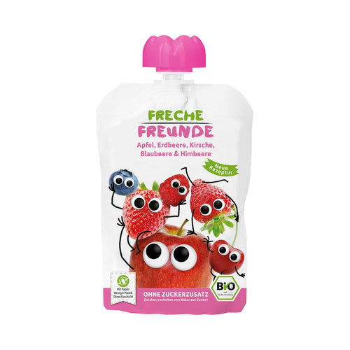 Mus jabłko truskawka jagoda malina bez dodatku cukru bezglutenowy od 6 msc. 100 g - Freche Freunde (EKO)