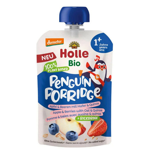 Mus owsiankowy pingwin (jabłko - Ryż - Owoce Jagodowe - Quinoa) Od 1 Roku Demeter Bio 110 G - Holle (EKO)