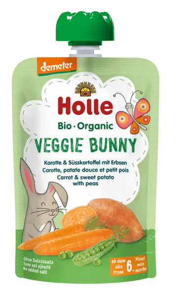Mus warzywny królik marchew słodki ziemniak groszek bez dodatku cukru od 6 msc. 100 g - Holle (EKO)