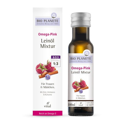 Omega pink - mieszanka z olejem lnianym (malina, cynamon, kurkuma) 100 ml - Bio Planete (EKO)