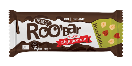Baton proteinowy z orzechami laskowymi w polewie z gorzkiej czekolady bezglutenowy 40 g - Roobar (EKO)