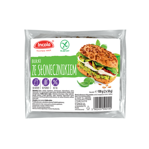 Bułki ze słonecznikiem bezglutenowe 2 szt. 100 g - Incola