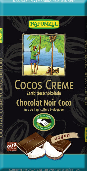 Czekolada gorzka z nadzieniem kokosowym fair trade 100 g - Rapunzel (EKO)