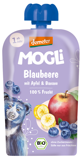 Mus jabłko banan borówka bez dodatku cukru od 12 msc. 100 g - Mogli (EKO)