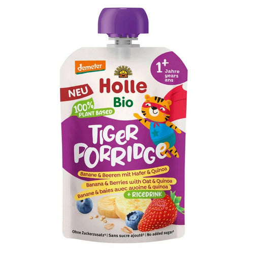 Mus owsiankowy tygrys (ryż - Banan - Owoce Jagodowe - Quinoa) Od 1 Roku Demeter Bio 110 G - Holle (EKO)